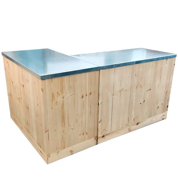 Banco de madera natural y tablero de chapa galvanizada