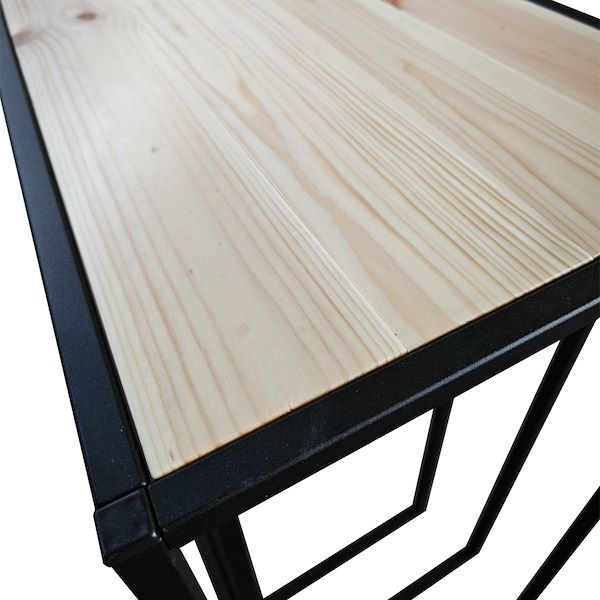 Juego de mesa de centro de madera natural con estructura de hierro negro