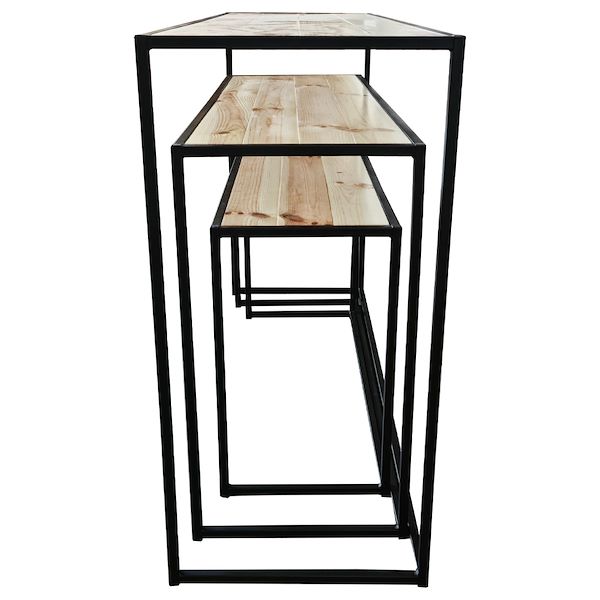 Ensemble de table basse en bois naturel avec cadre en fer noir